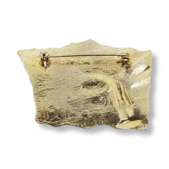 VINTAGE GOLDTONE ASIAN GEISHA FACE ABSTRACT DESIGN BROOCH - Picture 4 of 4